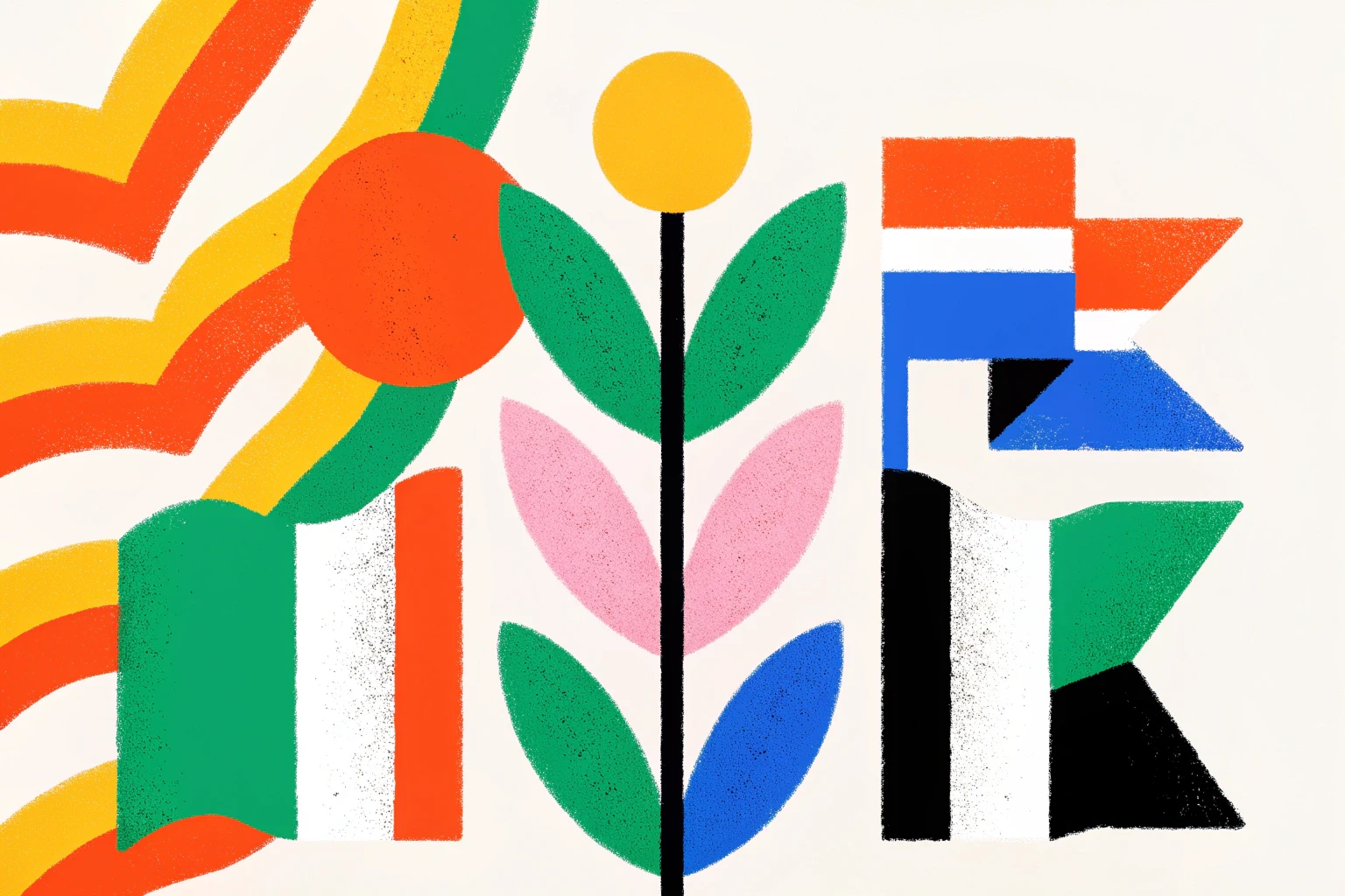 Illustration représentant une situation liée au droit d’asile européen avec des éléments graphiques symbolisant la justice et les institutions