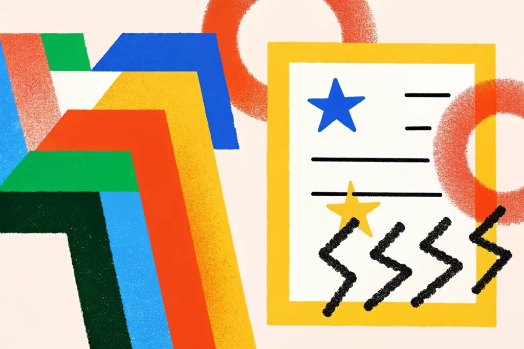 Illustration représentant une convention d’occupation du domaine public, avec des éléments symbolisant l’utilisation privative d’un bien public, l’autorisation administrative et le cadre juridique