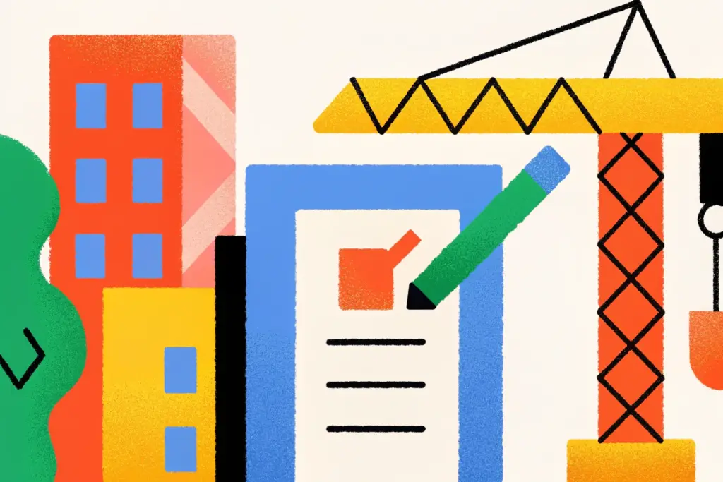 Illustration représentant les changements du plan local d’urbanisme (PLU) et leurs impacts pour les propriétaires immobiliers, avec des éléments symbolisant le zonage, les règles d’urbanisme et les biens immobiliers