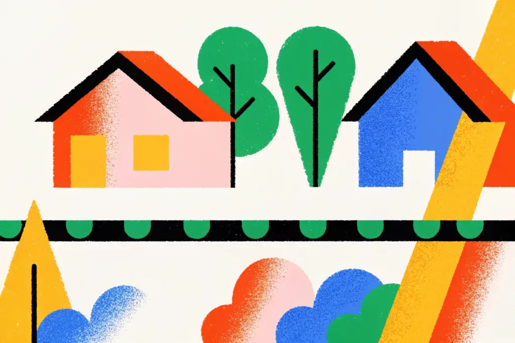 Illustration représentant une occupation sans droit ni titre du domaine public, avec des éléments symbolisant l’occupation irrégulière, l’espace public et la procédure d’expulsion