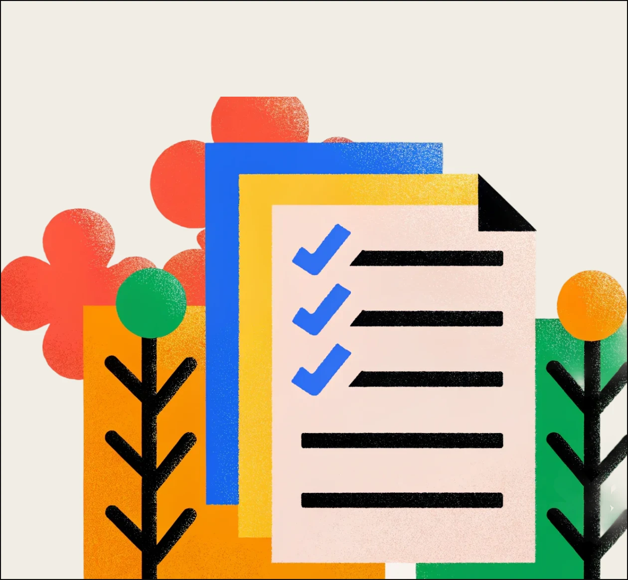 Illustration abstraite représentant une silhouette humaine et des formes graphiques décoratives autour