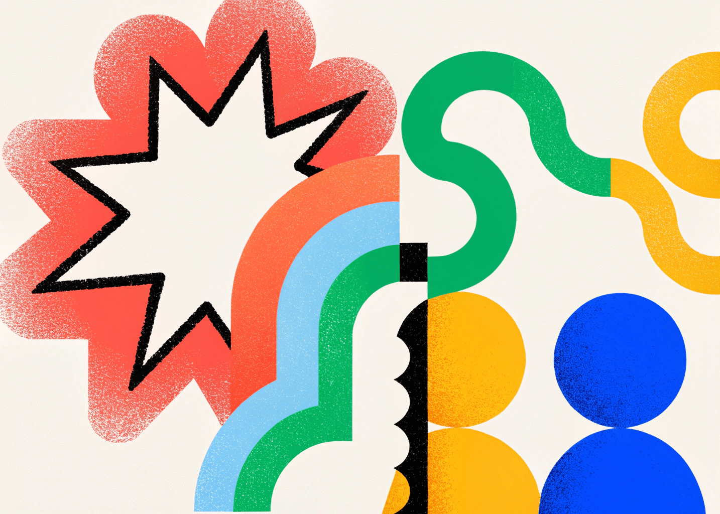 Illustration abstraite représentant un patron sévère criant après un employé avec des éléments graphiques colorés