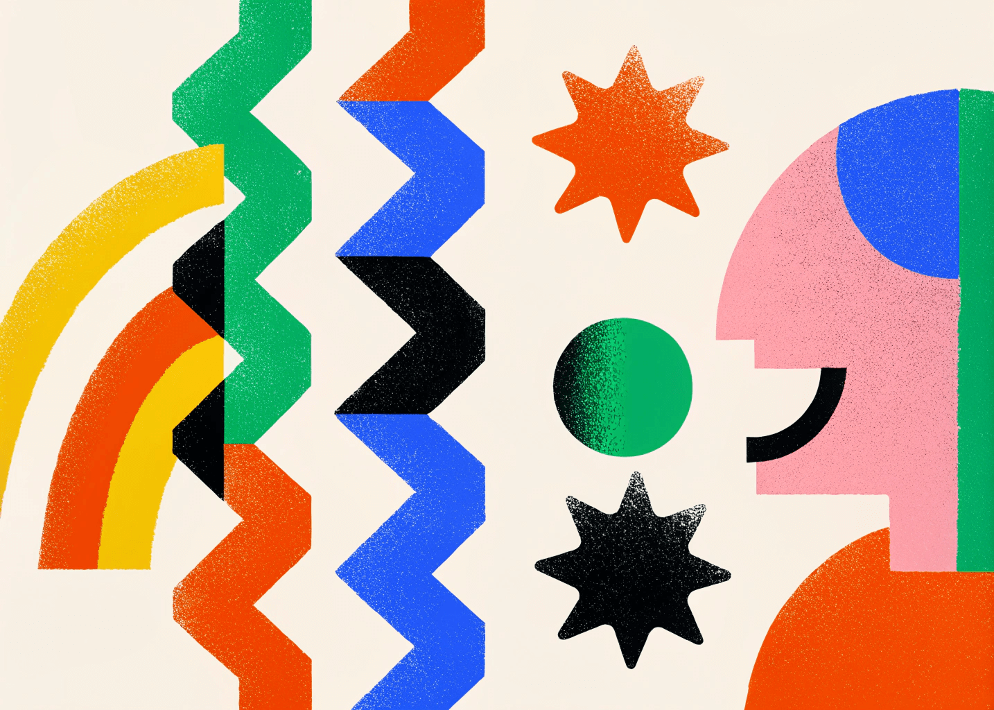 Illustration représentant un patron criant après un employé avec des éléments graphiques colorés