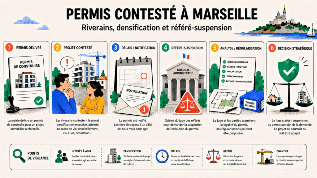 Permis contesté à Marseille : riverains, densification et référé-suspension