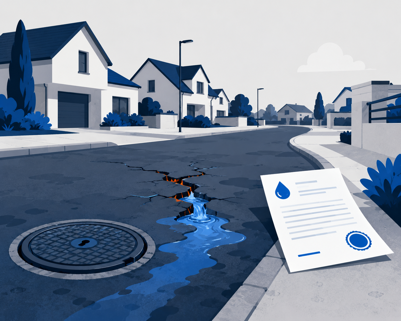 Canalisation d'eau potable sous une voie privée de lotissement et périmètre de responsabilité de la collectivité